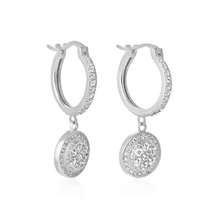 Teeda Earrings EZ3003 Cluster Halo Dangle Snap Hoop CZ Earrings