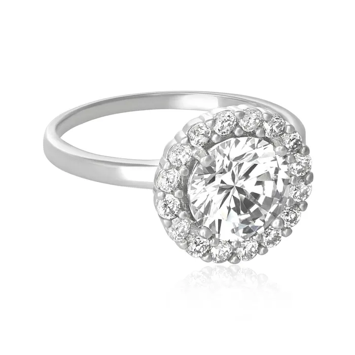 Teeda Rings RZ3004 Round Halo Cubic Zirconia Ring