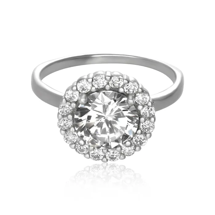 Teeda Rings RZ3004 Round Halo Cubic Zirconia Ring