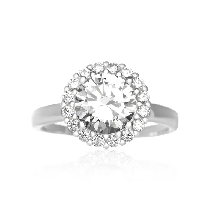 Teeda Rings RZ3004 Round Halo Cubic Zirconia Ring
