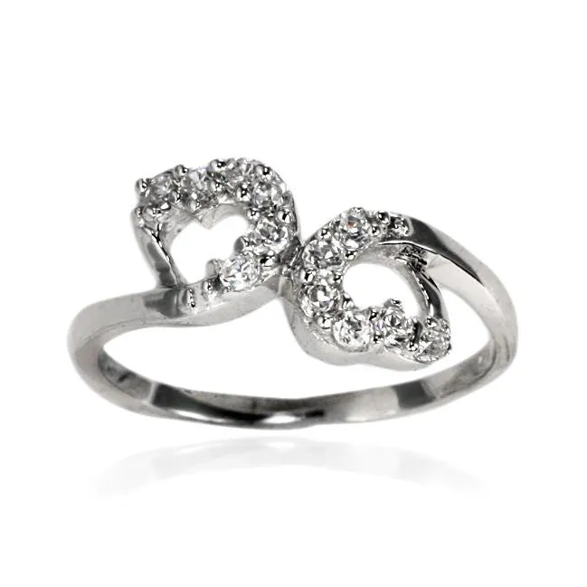Teeda Rings RZ7123 Twin Abstract Hearts CZ Ring