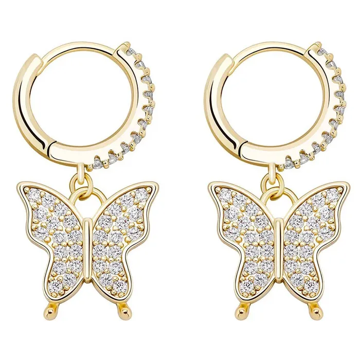 The Icetruck Iced Butterfly Hoop Earrings in Yellow Gold Earrings