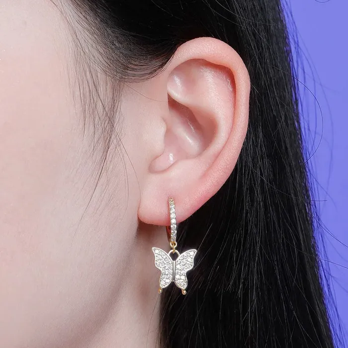 The Icetruck Iced Butterfly Hoop Earrings in Yellow Gold Earrings The Icetruck Iced Butterfly Hoop Earrings in Yellow Gold Earrings