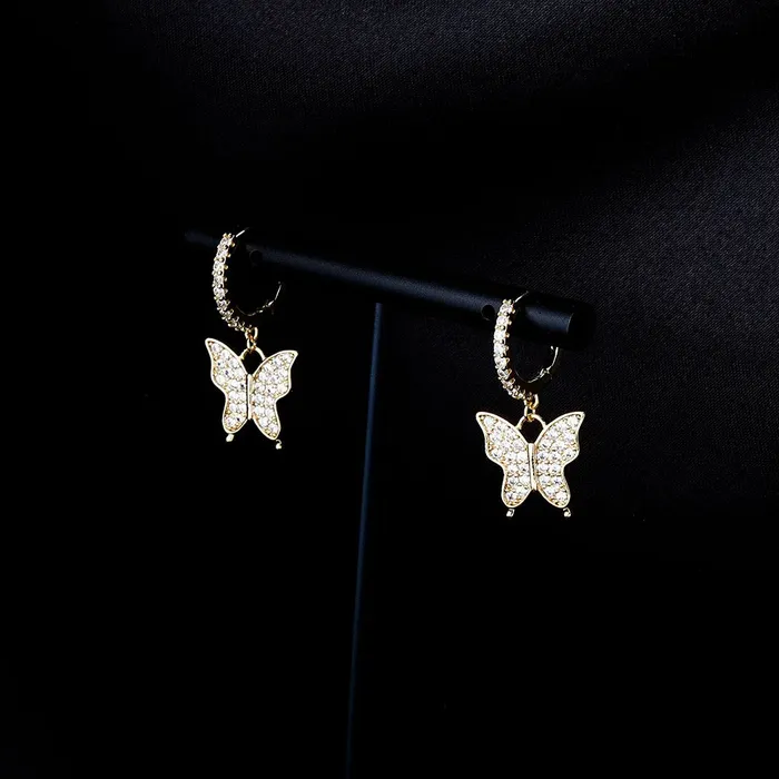 The Icetruck Iced Butterfly Hoop Earrings in Yellow Gold Earrings The Icetruck Iced Butterfly Hoop Earrings in Yellow Gold Earrings