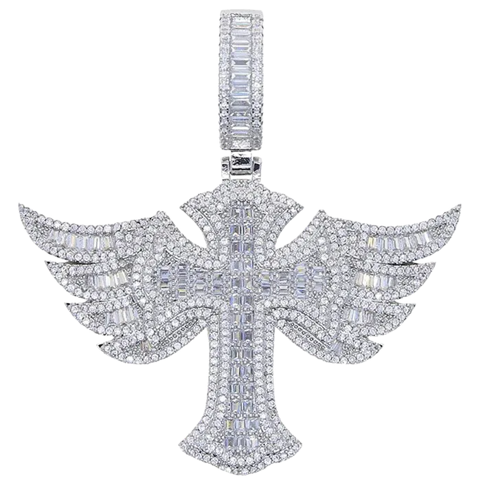 The Icetruck Winged Baguette Cross Pendant 925 Silver Necklaces