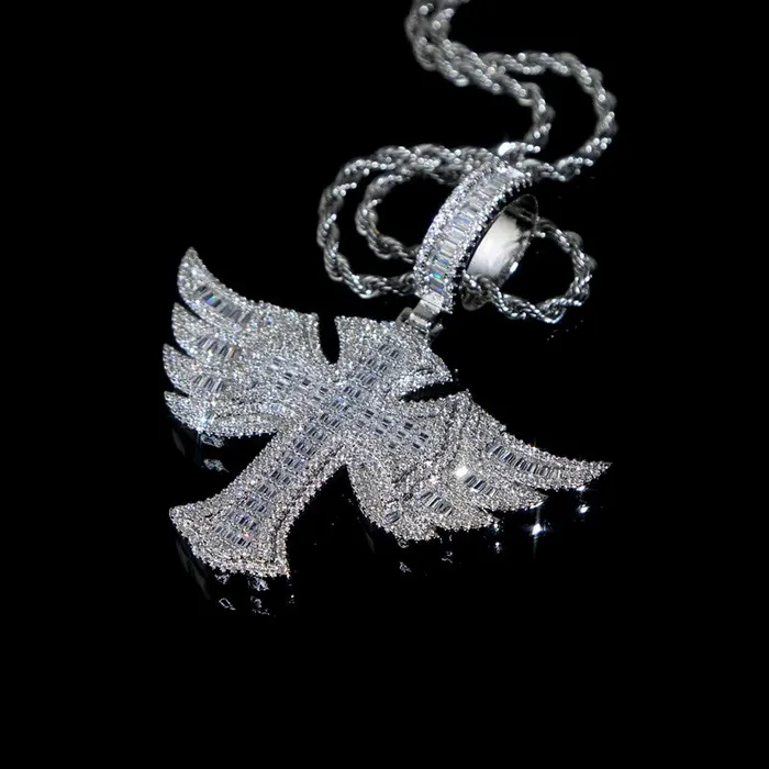 The Icetruck Winged Baguette Cross Pendant 925 Silver Necklaces The Icetruck Winged Baguette Cross Pendant 925 Silver Necklaces