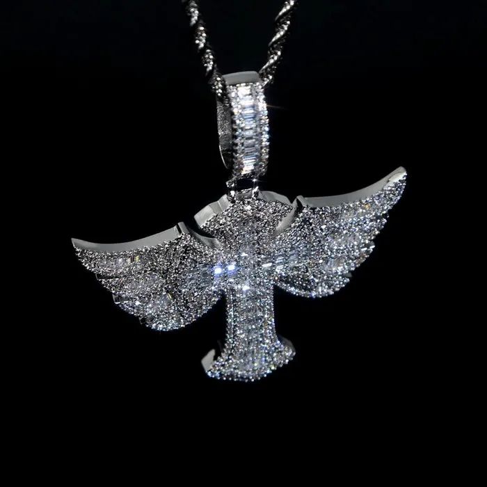 The Icetruck Winged Baguette Cross Pendant 925 Silver Necklaces The Icetruck Winged Baguette Cross Pendant 925 Silver Necklaces