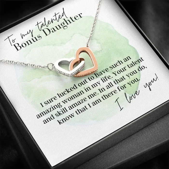To My Talented Bonus Daughter Interlocking Hearts Pendant Necklace ShineOn Fulfillment Necklaces