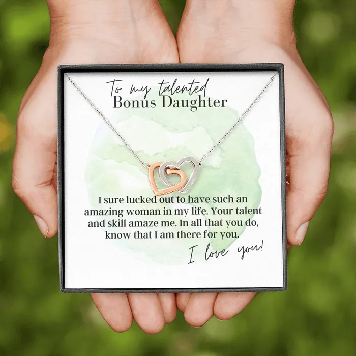 To My Talented Bonus Daughter Interlocking Hearts Pendant Necklace ShineOn Fulfillment Necklaces