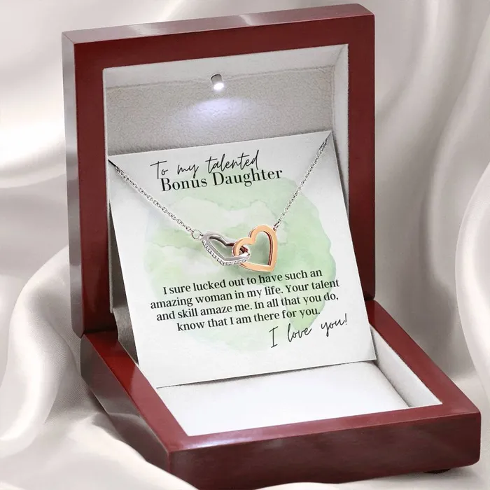 To My Talented Bonus Daughter Interlocking Hearts Pendant Necklace ShineOn Fulfillment Necklaces