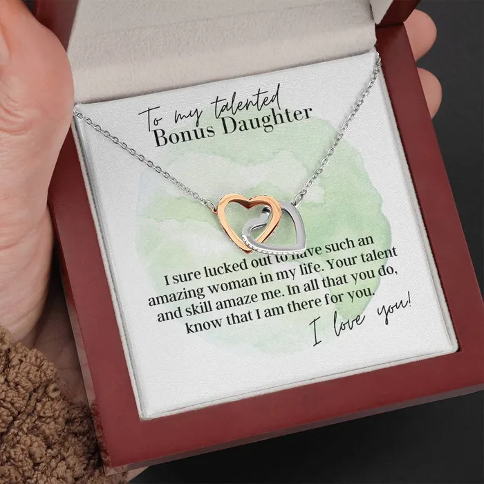 To My Talented Bonus Daughter Interlocking Hearts Pendant Necklace ShineOn Fulfillment Necklaces