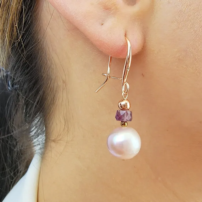 Uniquelan Jewelry Earrings Alexandrite and Pearl Drop Earrings