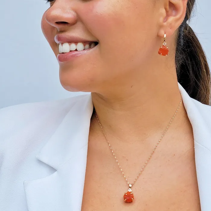 Uniquelan Jewelry Earrings Raw Carnelian Necklace and Drop Earrings Set