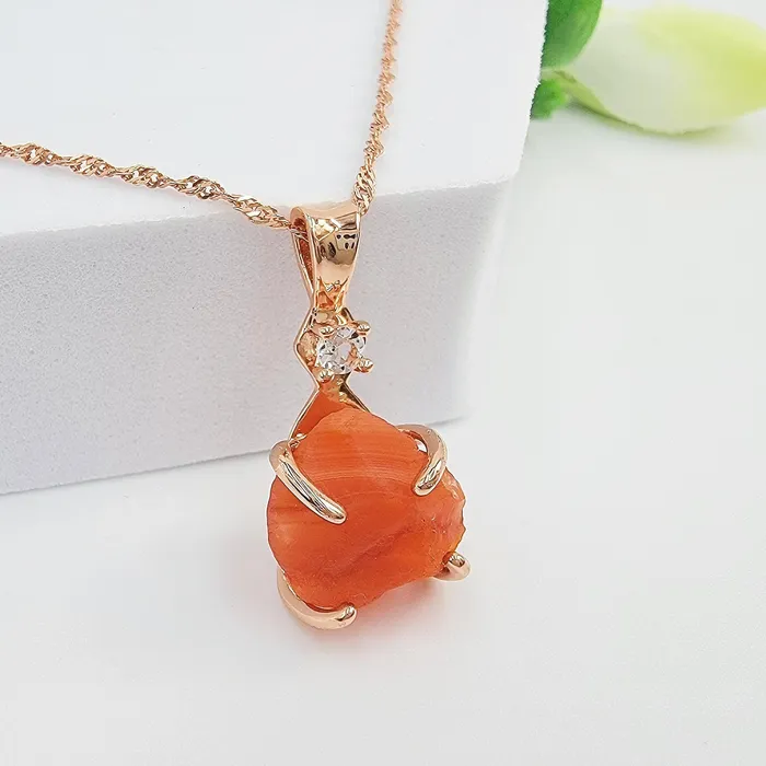 Uniquelan Jewelry Earrings Raw Carnelian Necklace and Drop Earrings Set