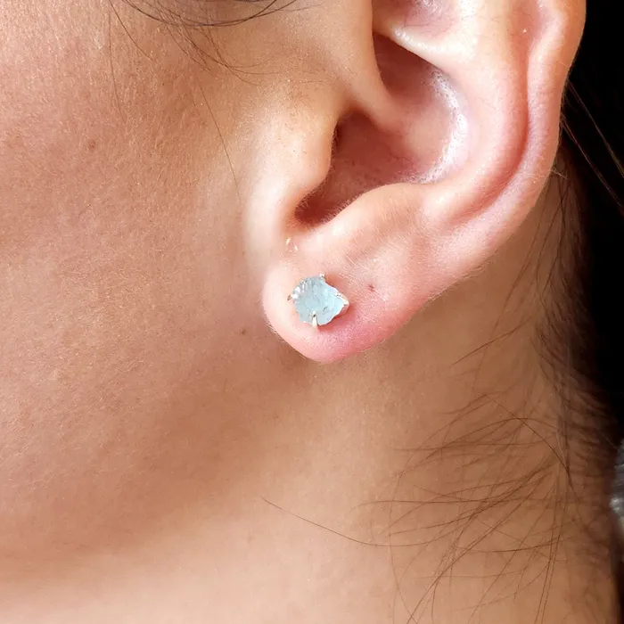 Uniquelan Jewelry Earrings Raw Crystal Earrings Aquamarine