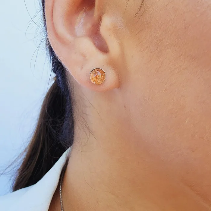Uniquelan Jewelry Earrings Real Sunstone Bezel Stud Earrings