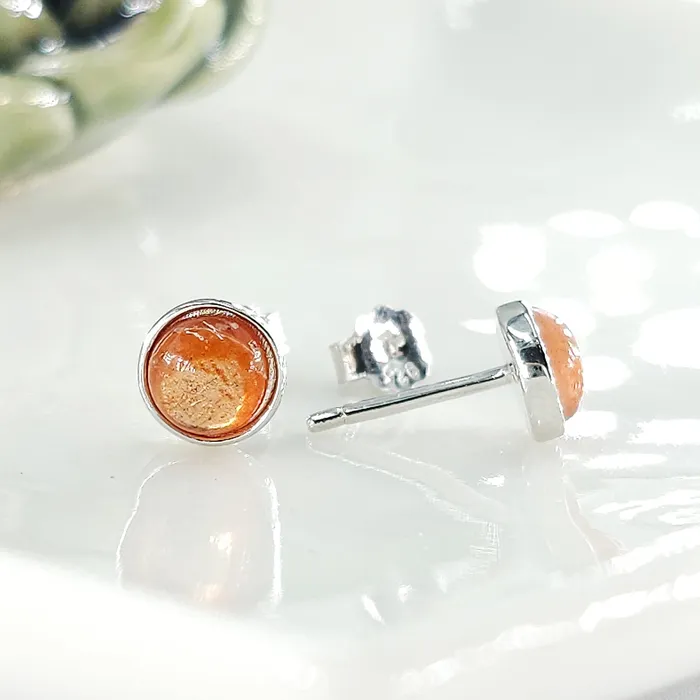 Uniquelan Jewelry Earrings Real Sunstone Bezel Stud Earrings Uniquelan Jewelry Earrings Real Sunstone Bezel Stud Earrings
