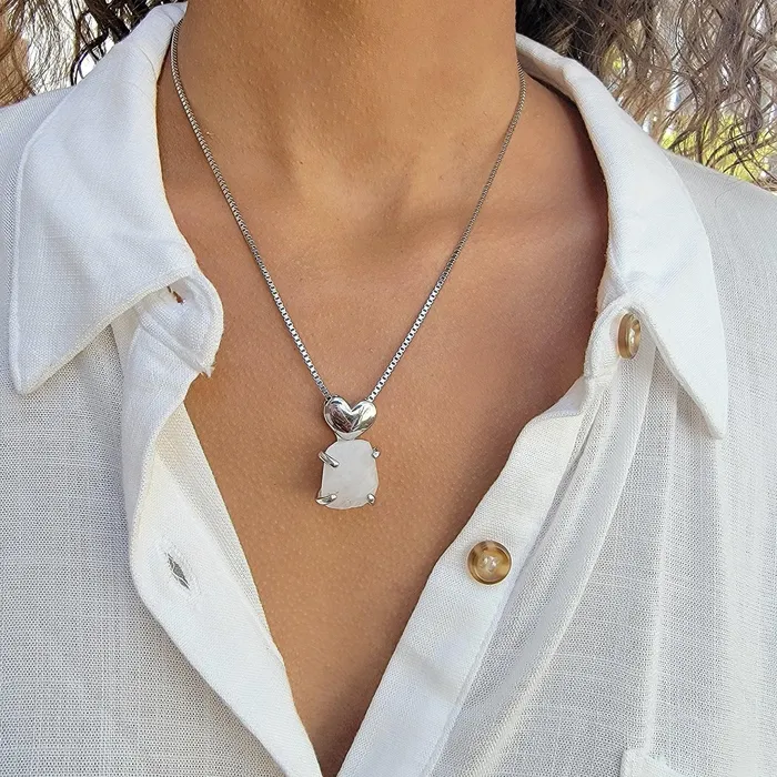 Uniquelan Jewelry Necklaces Raw Large Moonstone Necklace