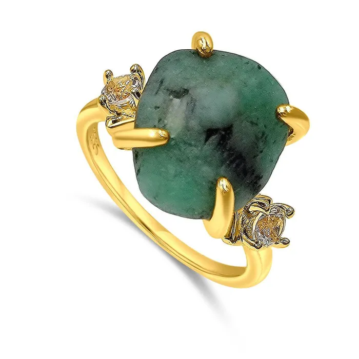 Uniquelan Jewelry Rings Raw Emerald Stone Ring Uniquelan Jewelry Rings Raw Emerald Stone Ring
