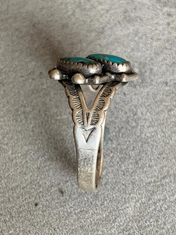 Vintage Sterling Turquoise Ring Crown Jewels Coin Rings